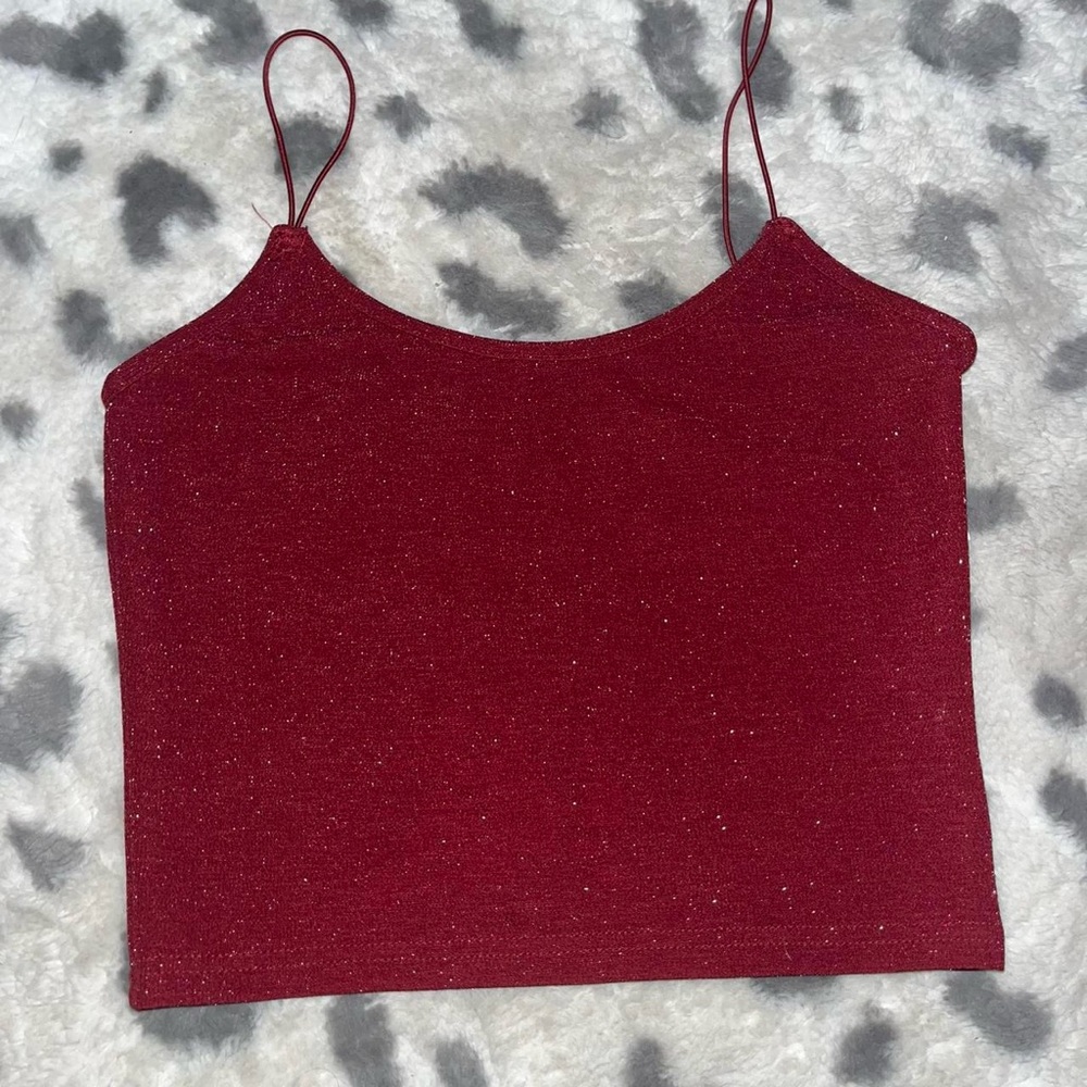Elegant Burgundy Glitter Crop Top